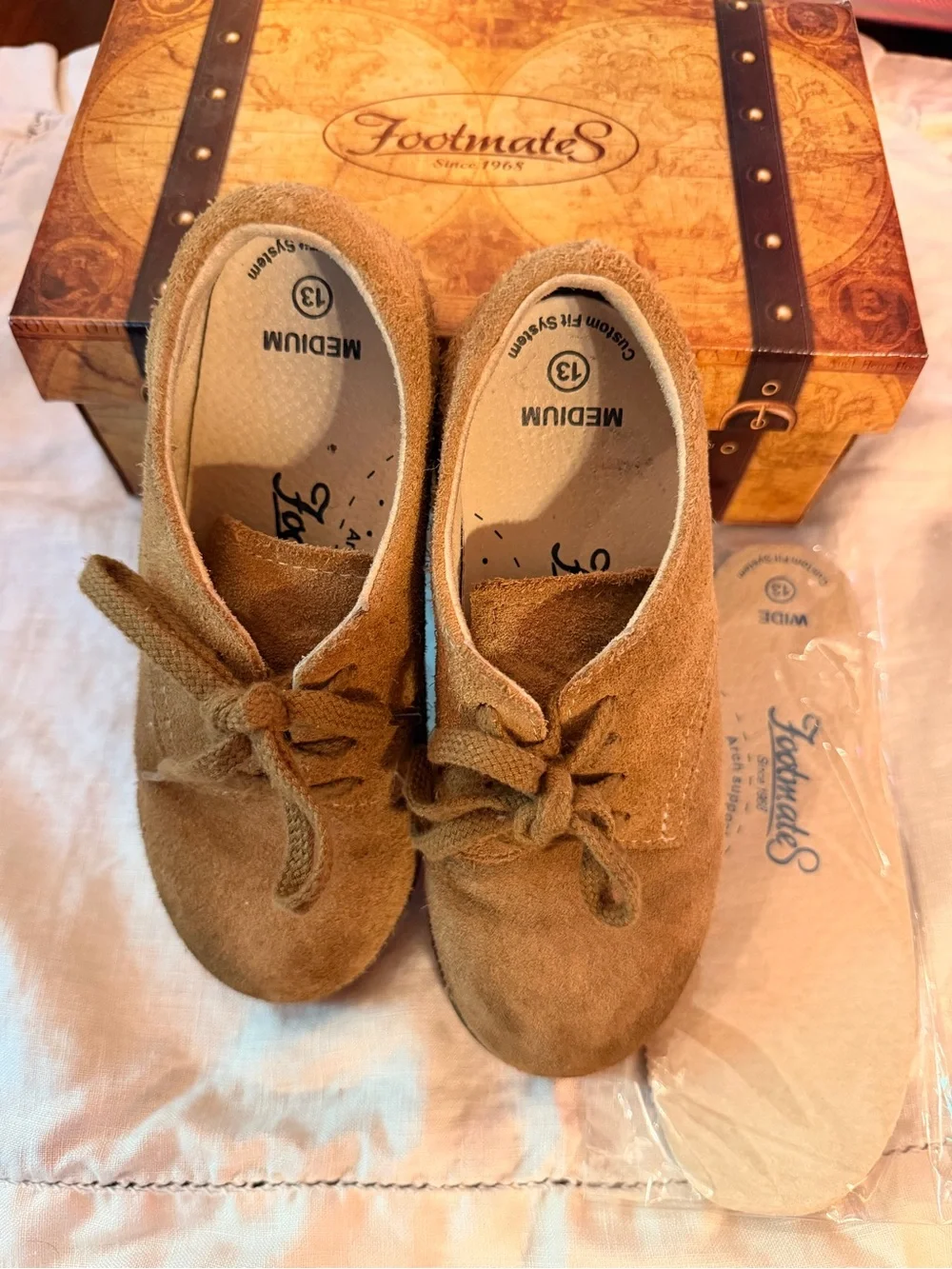 Footmates Boy’s “Dirty Buck” Suede Lace-Up Shoes in Camel Brown
